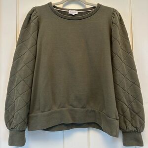 Evereve Olive Green Quilted Sleeve Sweatshirt